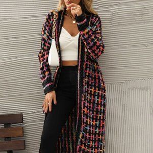 Multicolored Open Front Fringe Hem Cardigan